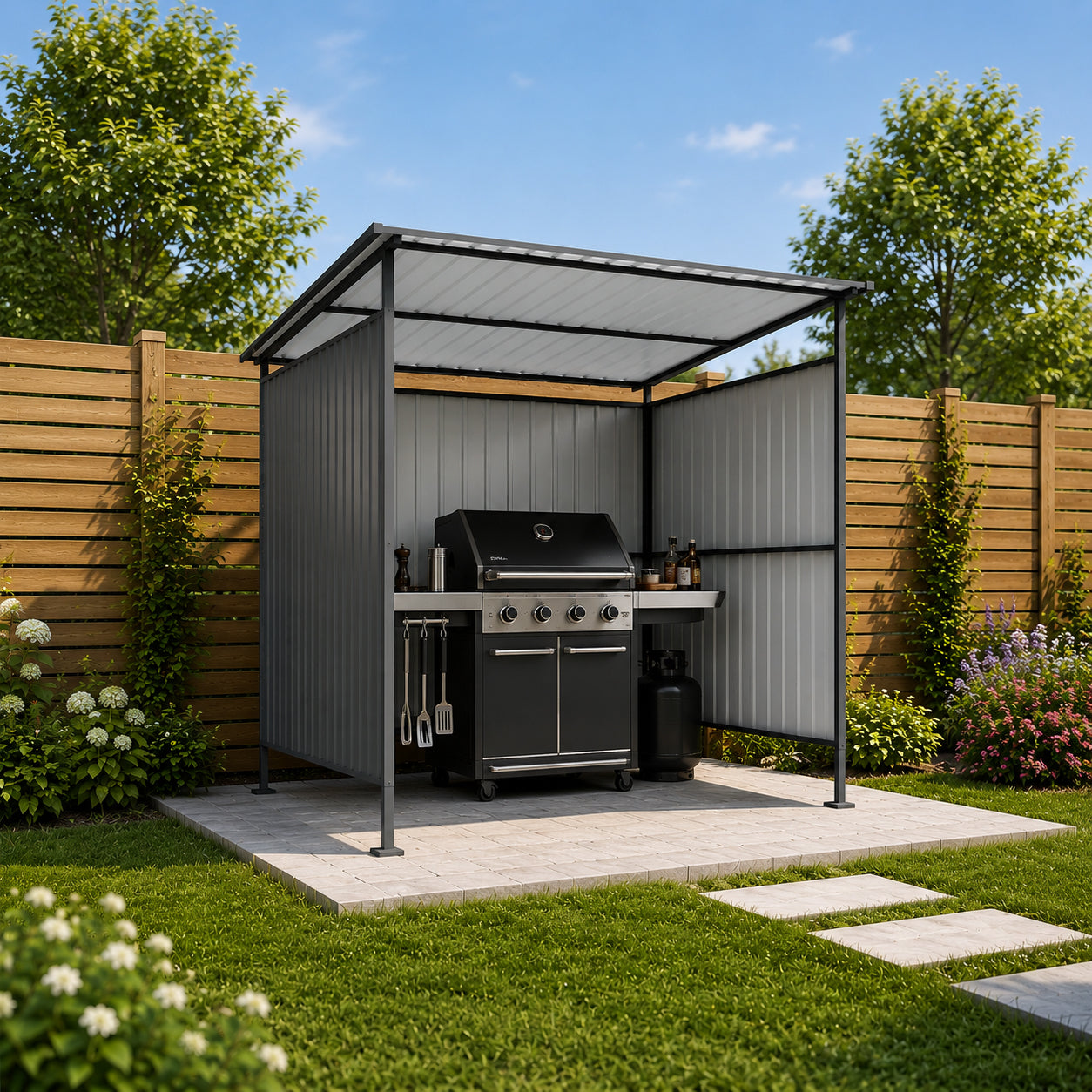6x6ft Metal Pergola With Solid Hardtop Roof