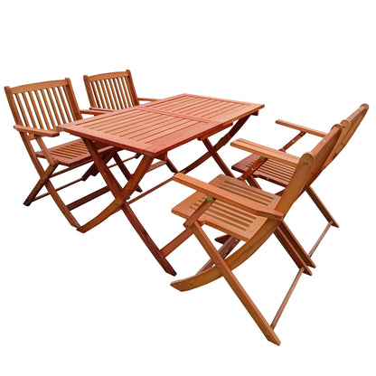5 Piece Teak Patio Dining Set with Folding Chairs