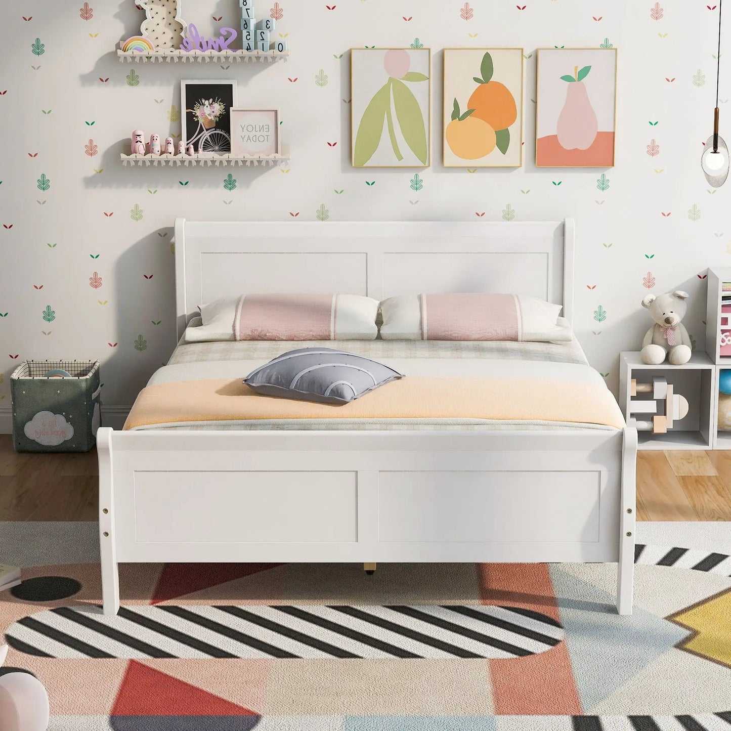 White platform bed frame with headboard and footboard on Tampa Home & Garden Store