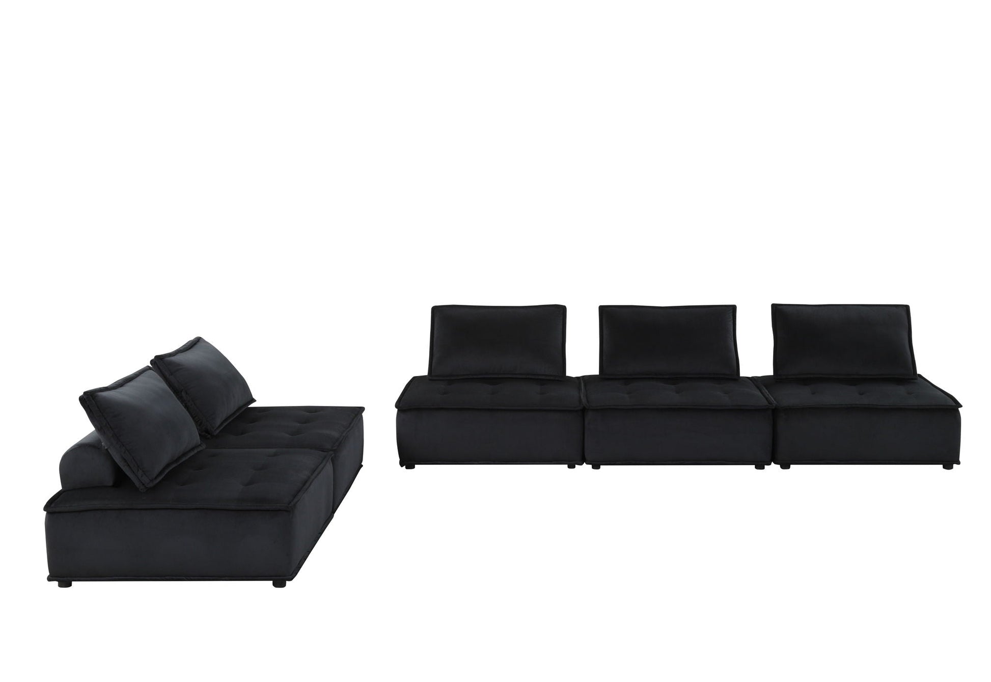 Anna stylish sectional sofa ottoman, black leather-look, HouseOfZazla stationary modular set on Tampa Home & Garden Store