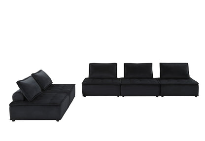 Anna stylish sectional sofa ottoman, black leather-look, HouseOfZazla stationary modular set on Tampa Home & Garden Store