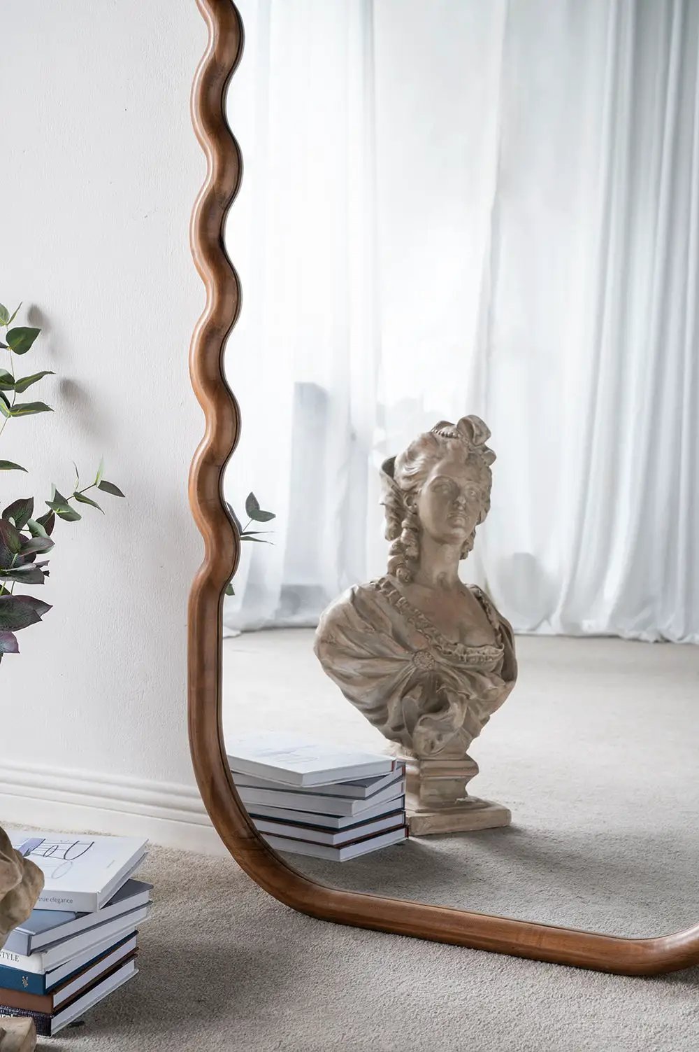 Oversized wooden floor mirror with a brown curved frame from Unique Piece Furniture on Tampa Home & Garden Store