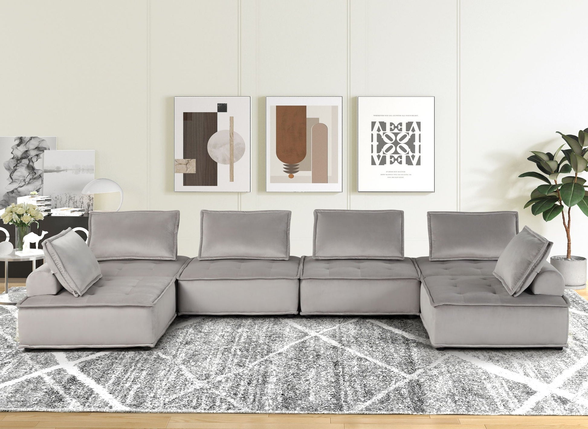Anna Stylish Sectional Sofa Ottoman, light gray fabric, stationary by HouseOfZazla on Tampa Home & Garden Store