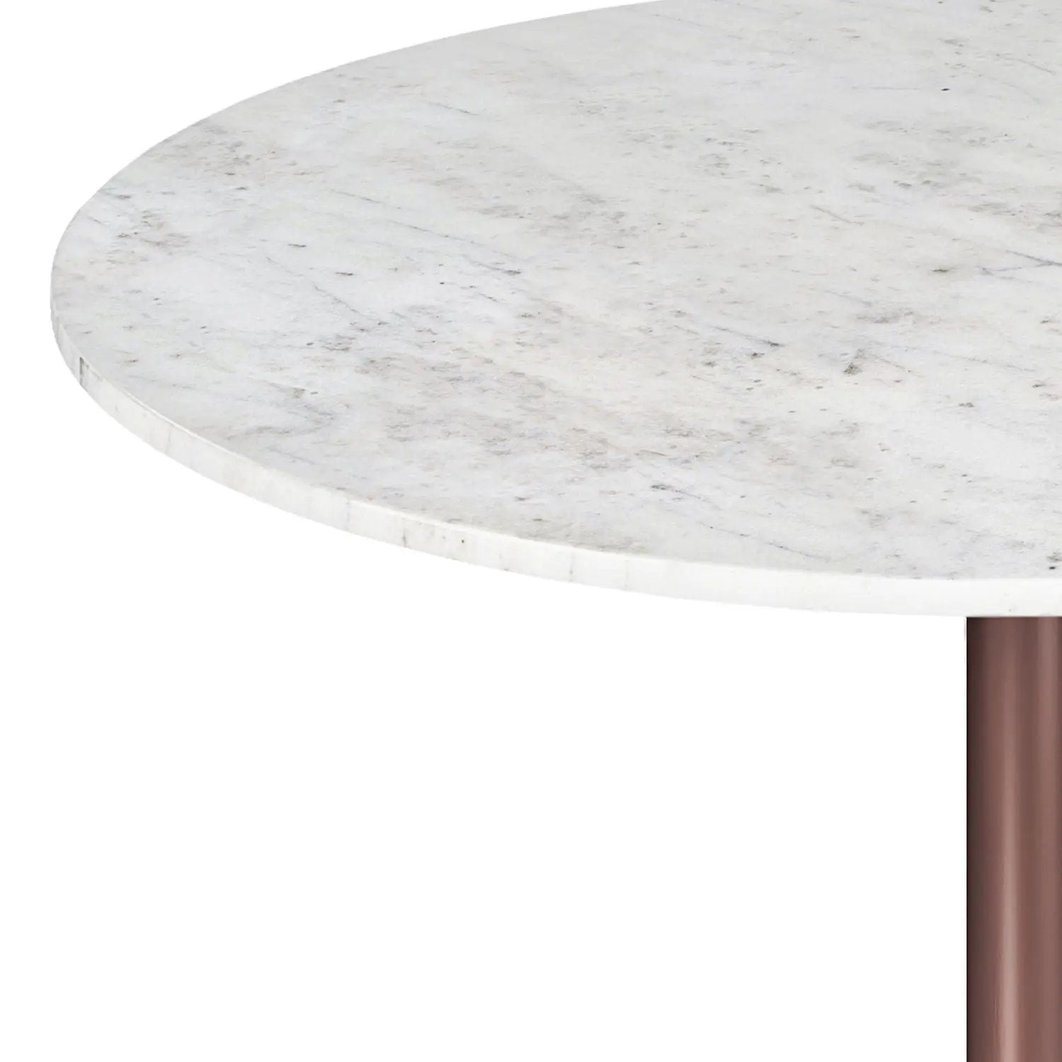 Osborne dining table with a white marble top and brown pedestal leg on Tampa Home & Garden Store