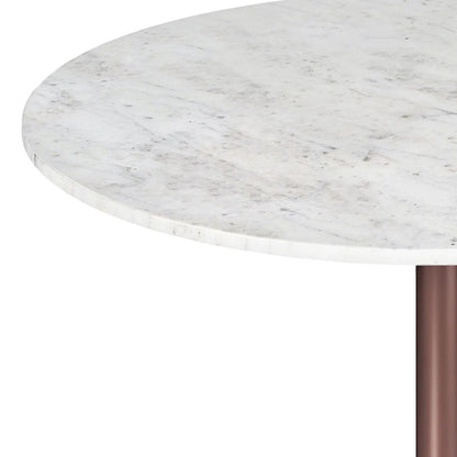 Osborne dining table with a white marble top and brown pedestal leg on Tampa Home & Garden Store