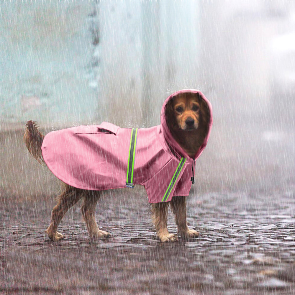 Waterproof Reflective Dog Raincoat by Pet Zen in pink with neon green straps on Tampa Home & Garden Store