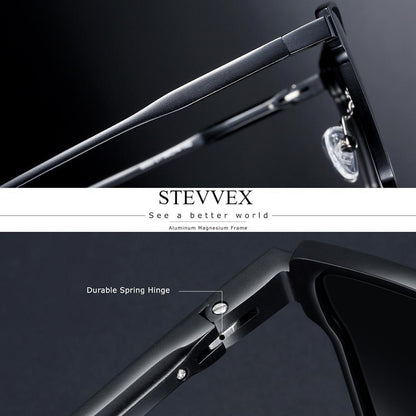 Stevvex aluminium square polarized sunglasses UV400 unisex black frame with nose pads on Tampa Home & Garden Store