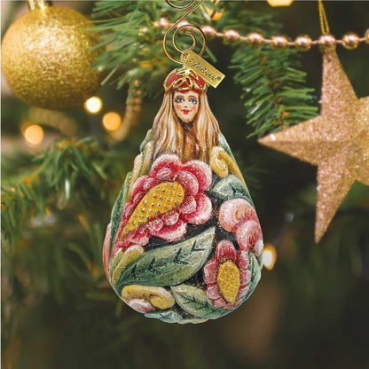 Flower Maiden Bell Sculpted Ornament by G. DeBrekht, hand-painted colorful flowers and leaves on Tampa Home & Garden Store
