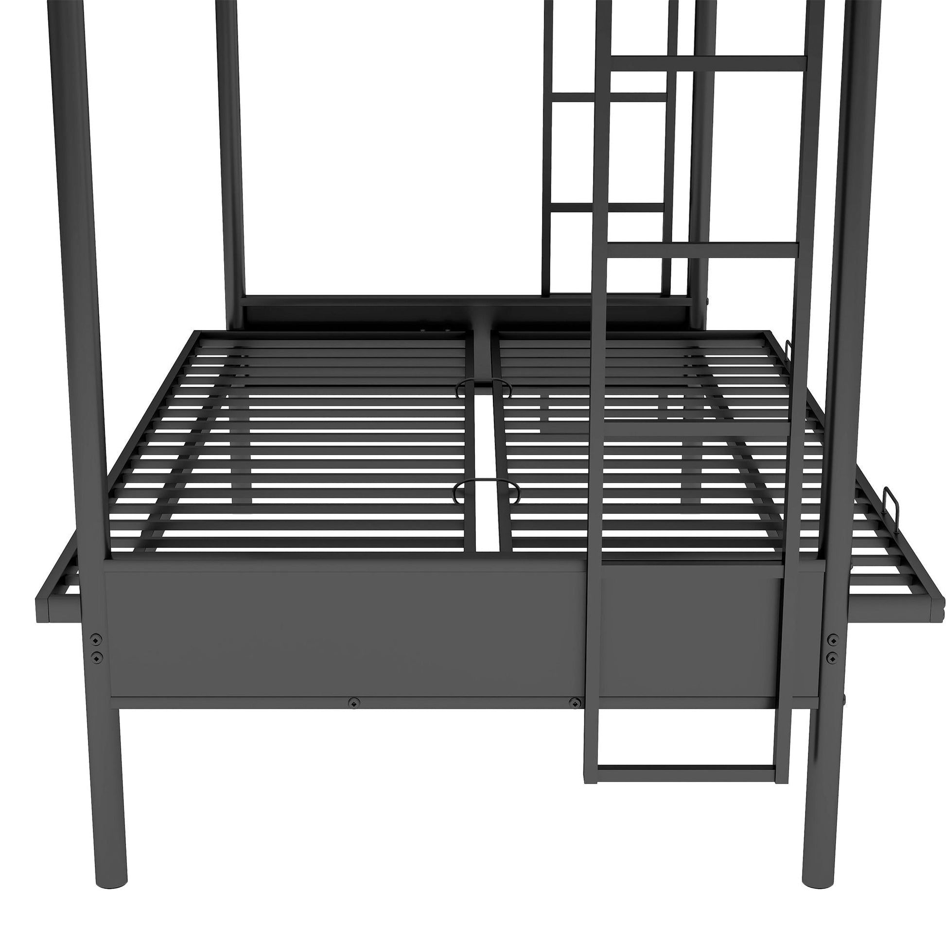 Twin over full bunk bed frame in black metal with built-in ladder and slatted supports HouseOfZazla on Tampa Home & Garden Store
