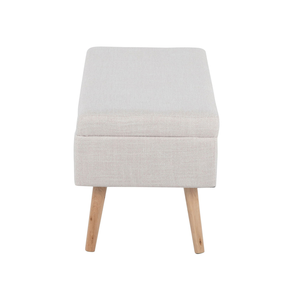 Contemporary Storage Bench with Flip-Top Lid beige fabric upholstery and wooden legs on Tampa Home & Garden Store