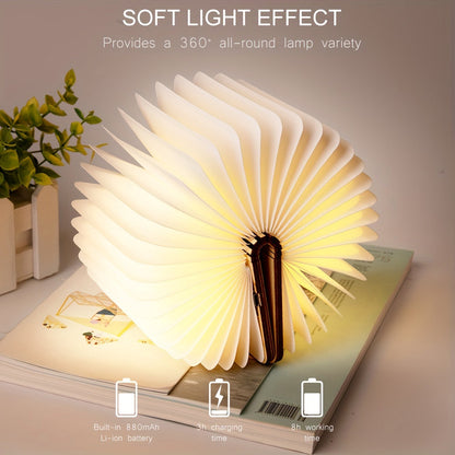 Folding Book Lamp – Rechargeable LED Bedside Light, 3-Color Portable Night Light