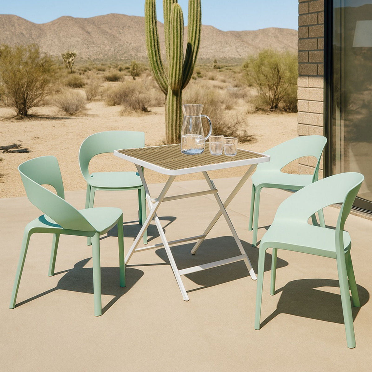 Modern 4-Piece Outdoor Set with Folding Table mint green chairs and beige top HouseOfZazla on Tampa Home & Garden Store