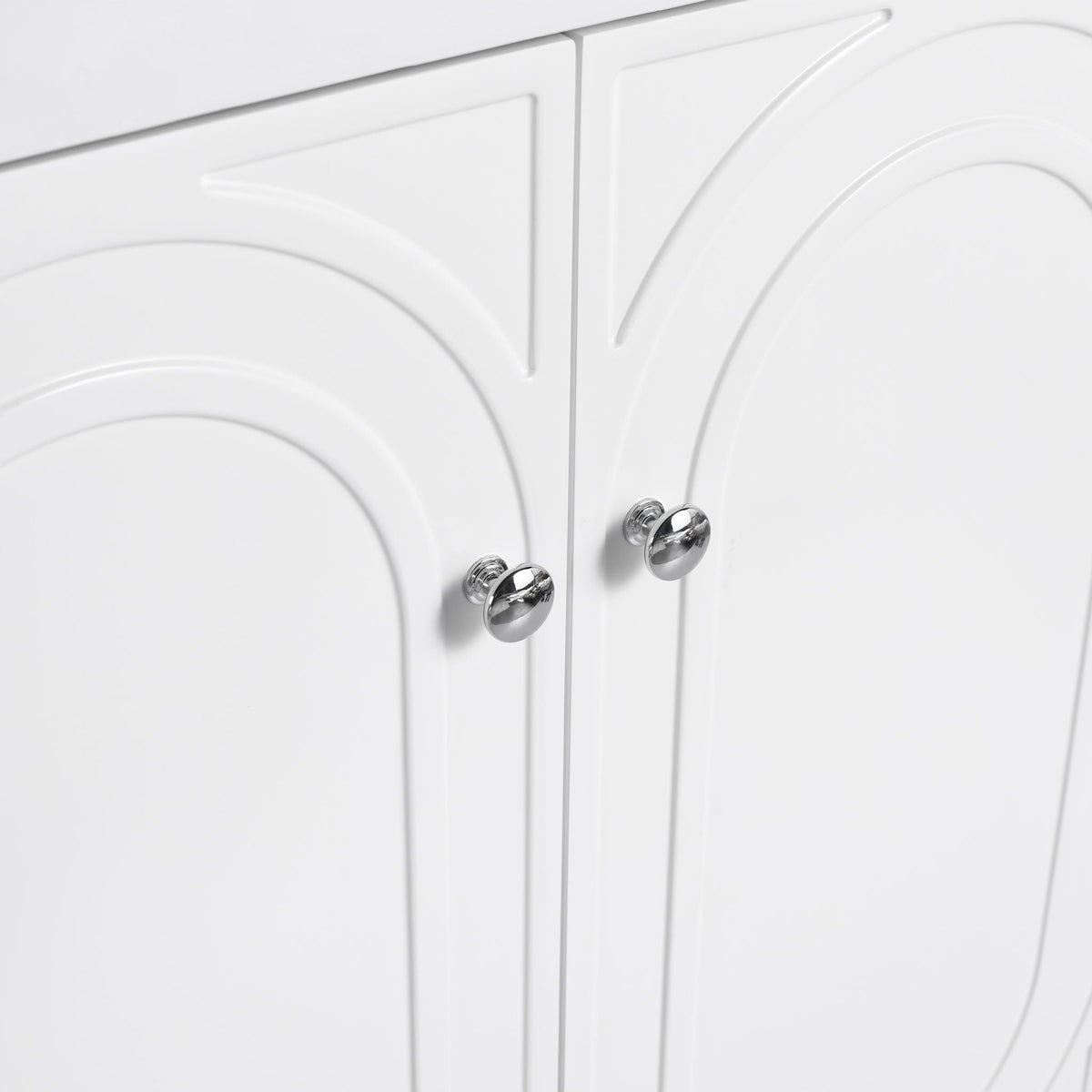 Freestanding bathroom vanity white with two panel doors and chrome knobs, soft-close on Tampa Home & Garden Store