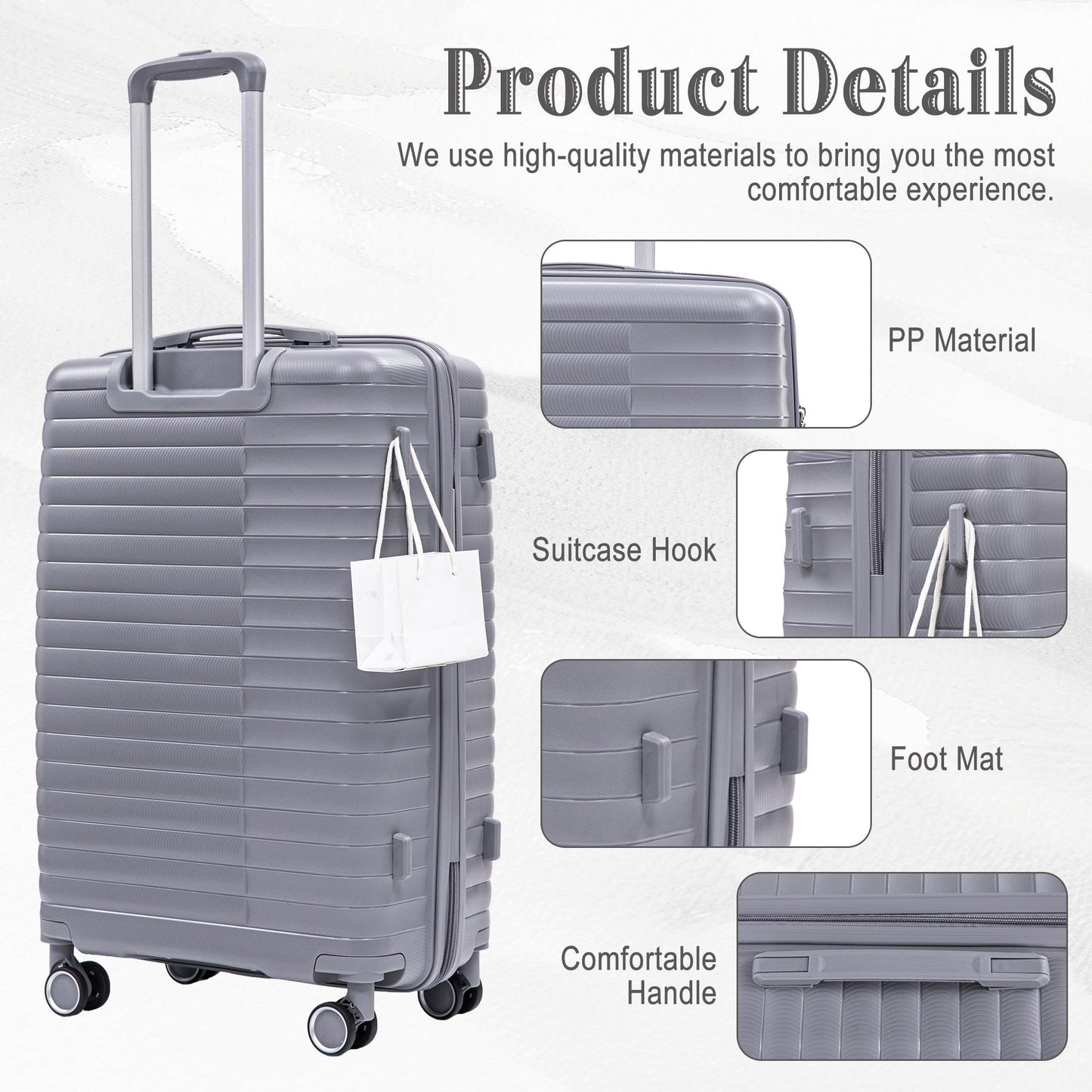 4-Piece PP Spinner Wheel Luggage Set with cosmetic case in light gray by HouseOfZazla on Tampa Home & Garden Store
