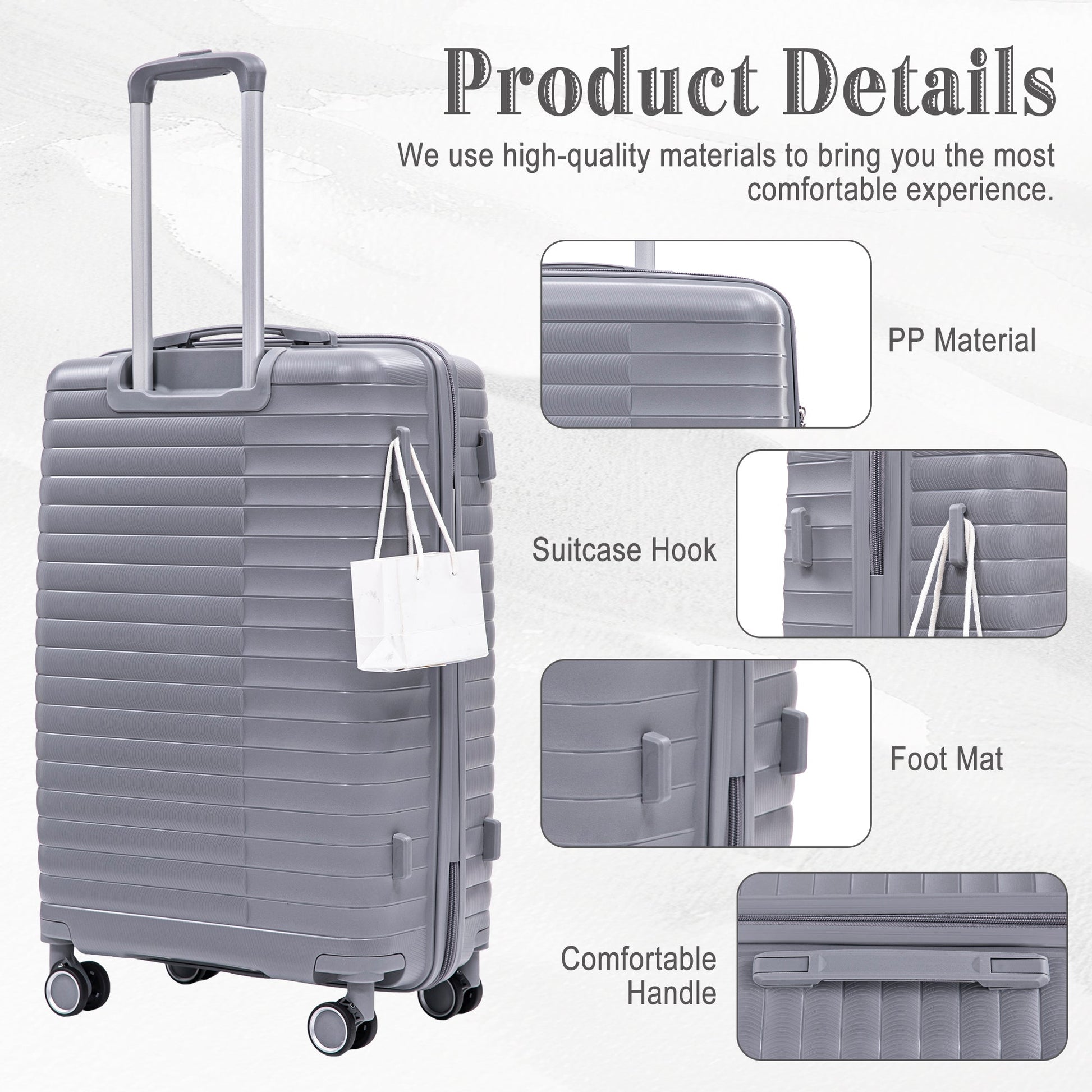 4-Piece PP Spinner Wheel Luggage Set with cosmetic case in light gray by HouseOfZazla on Tampa Home & Garden Store