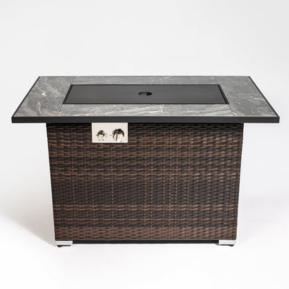 Propane fire pit table with tile top and wicker base HouseOfZazla 44' on Tampa Home & Garden Store