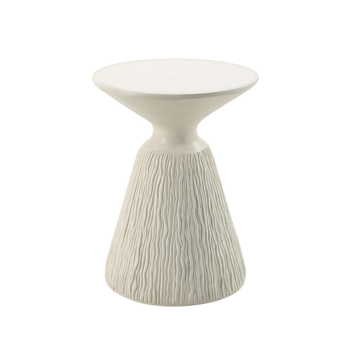 Duane fiber concrete accent table white faux top with textured ribbed pedestal outdoor on Tampa Home & Garden Store