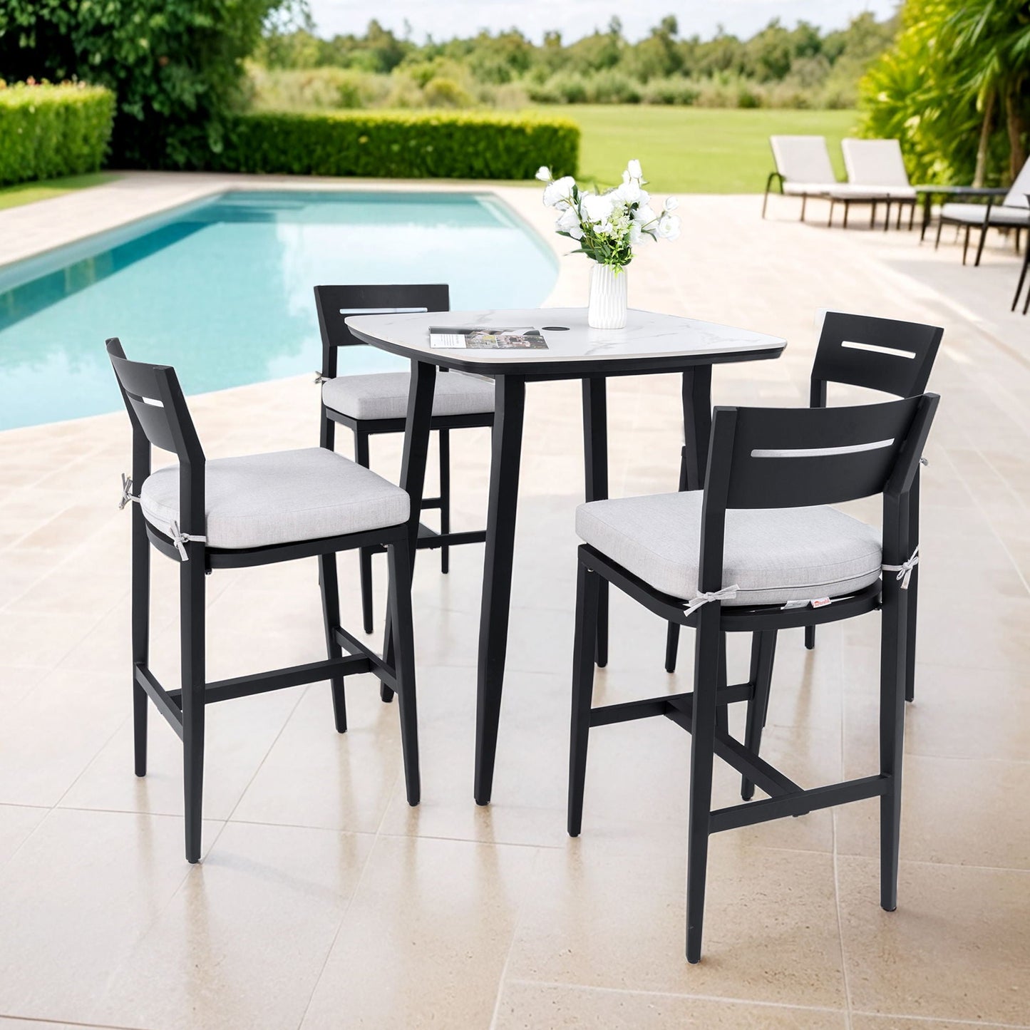 Modern Outdoor Aluminum Patio Bar Set And Stools