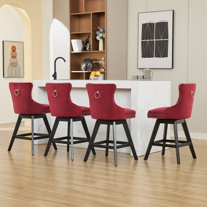 Swivel velvet barstools wine red with nailhead trim and black metal legs HouseOfZazla on Tampa Home & Garden Store