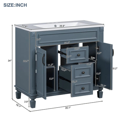 Bathroom vanity with top sink, mirror cabinet, 2 soft-closing doors and 2 drawers in blue on Tampa Home & Garden Store