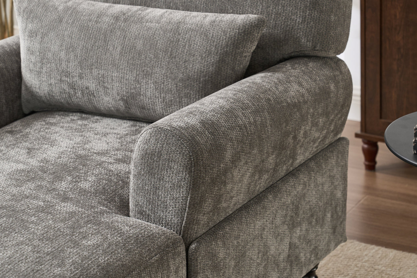 Modern grey upholstered chaise lounge recliner with textured fabric on Tampa Home & Garden Store