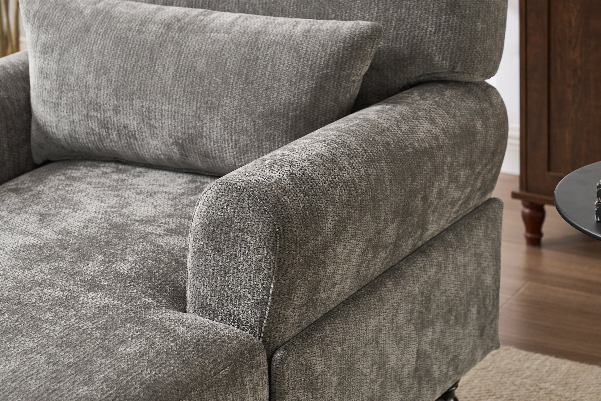 Modern grey upholstered chaise lounge recliner with textured fabric on Tampa Home & Garden Store