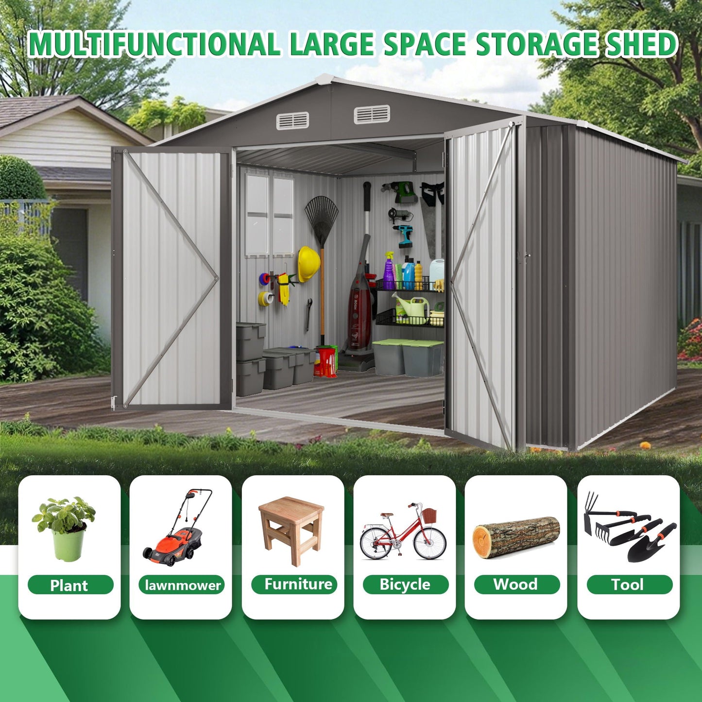 Outdoor Metal Storage Shed With Lockable Doors