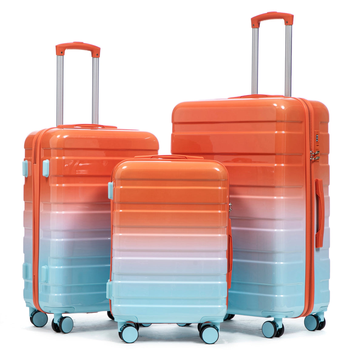 3-Piece Spinner Wheel Luggage Set Gradient by HouseOfZazla orange-teal suitcases with wheels on Tampa Home & Garden Store