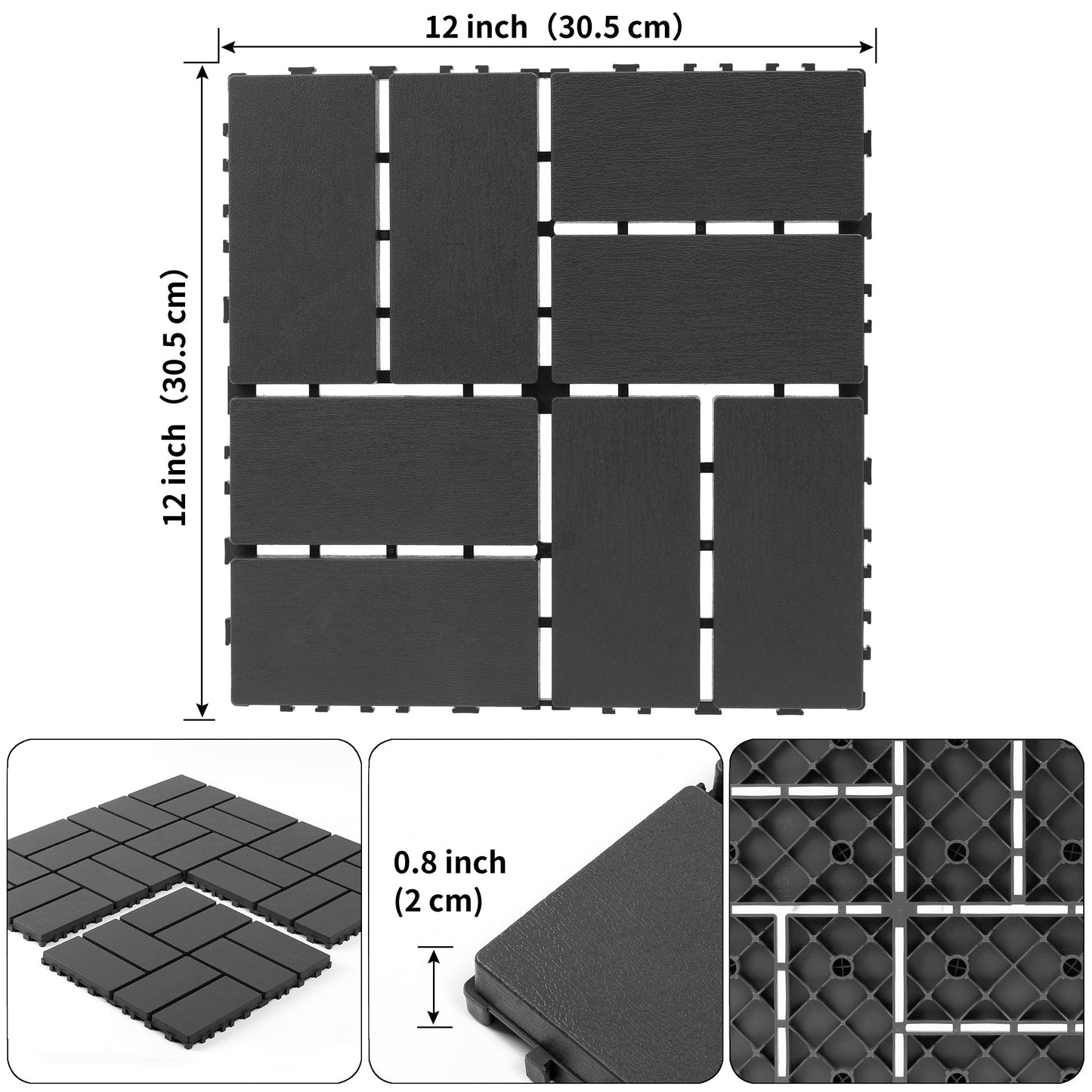 Set of 44 Plastic Interlocking Decking Tiles