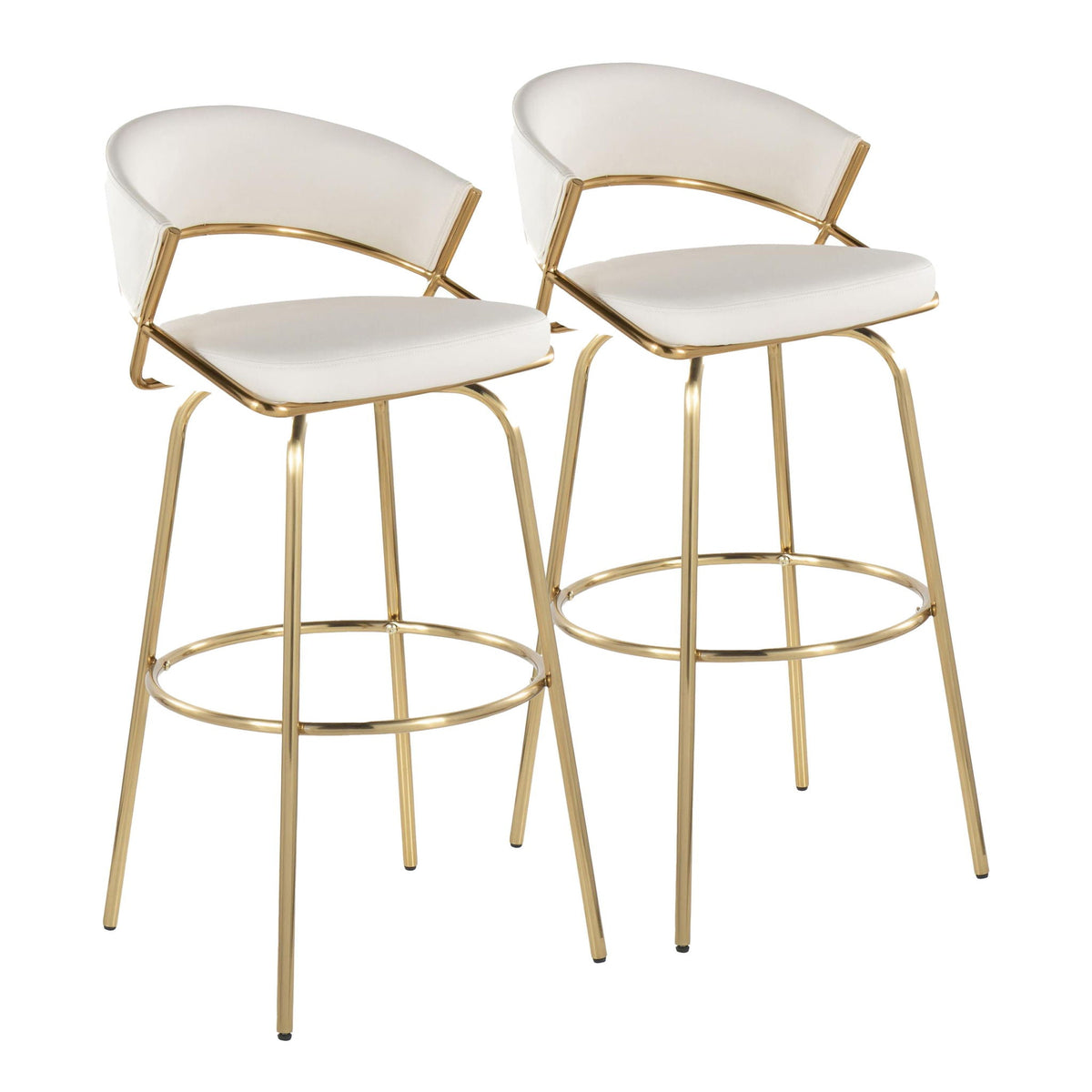 Contemporary swivel barstool set in white with gold footrests, 2 stools HouseOfZazla on Tampa Home & Garden Store