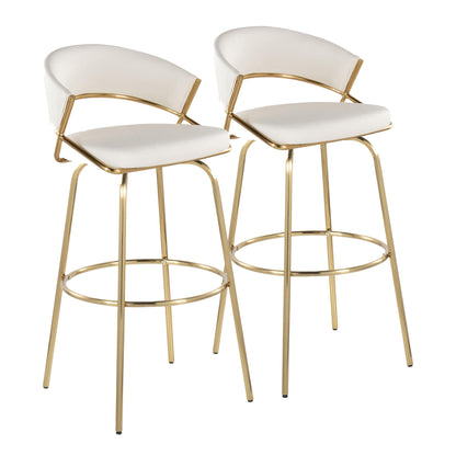 Contemporary swivel barstool set in white with gold footrests, 2 stools HouseOfZazla on Tampa Home & Garden Store