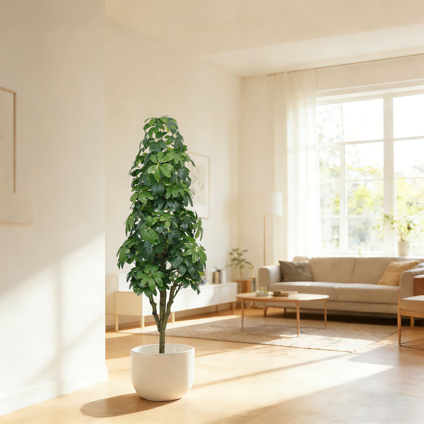 Indoor Faux Tree With Green Leaves And Large Size