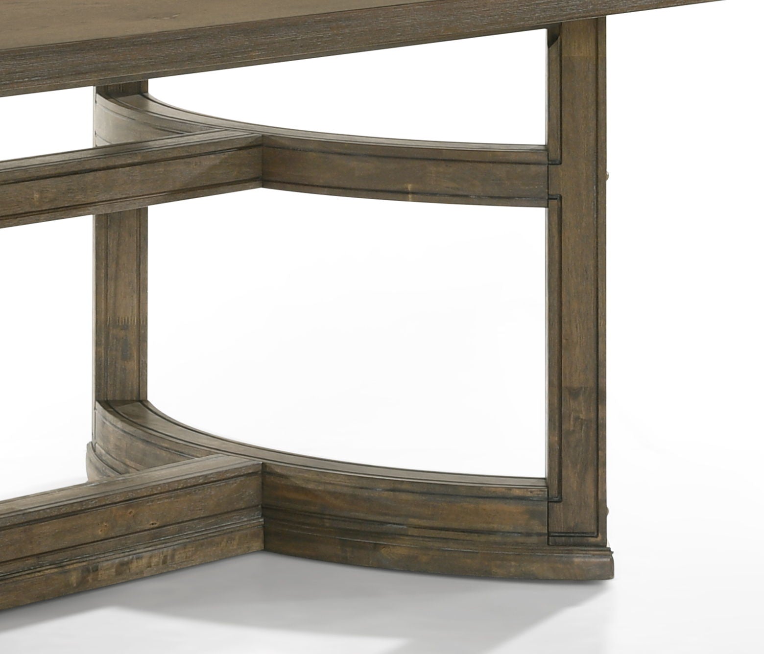 Parfield Weathered Oak dining table by HouseOfZazla with rustic wood and curved lower shelf on Tampa Home & Garden Store