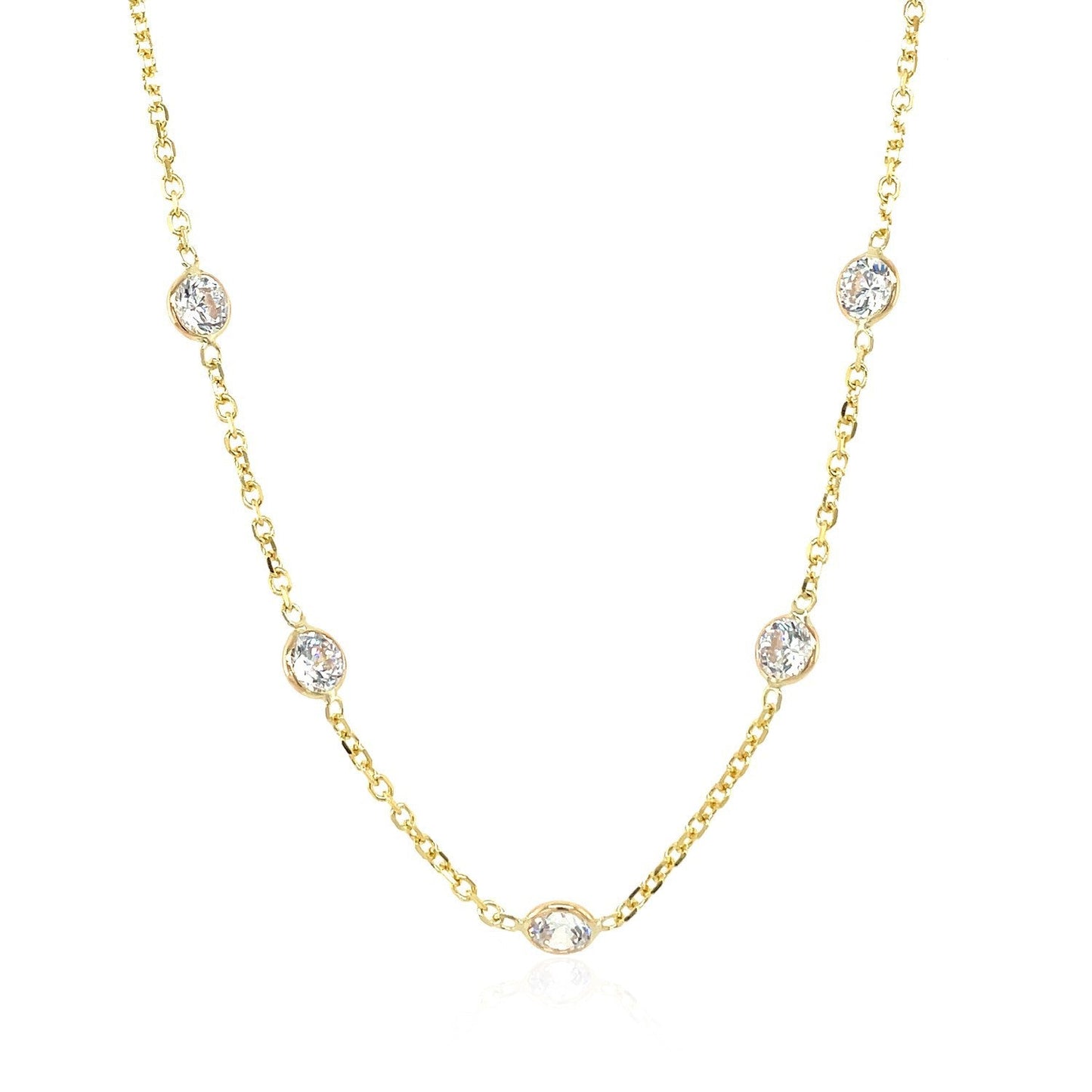 14k yellow gold CZ by the yard long links necklace with bezel-set round stones on Tampa Home & Garden Store