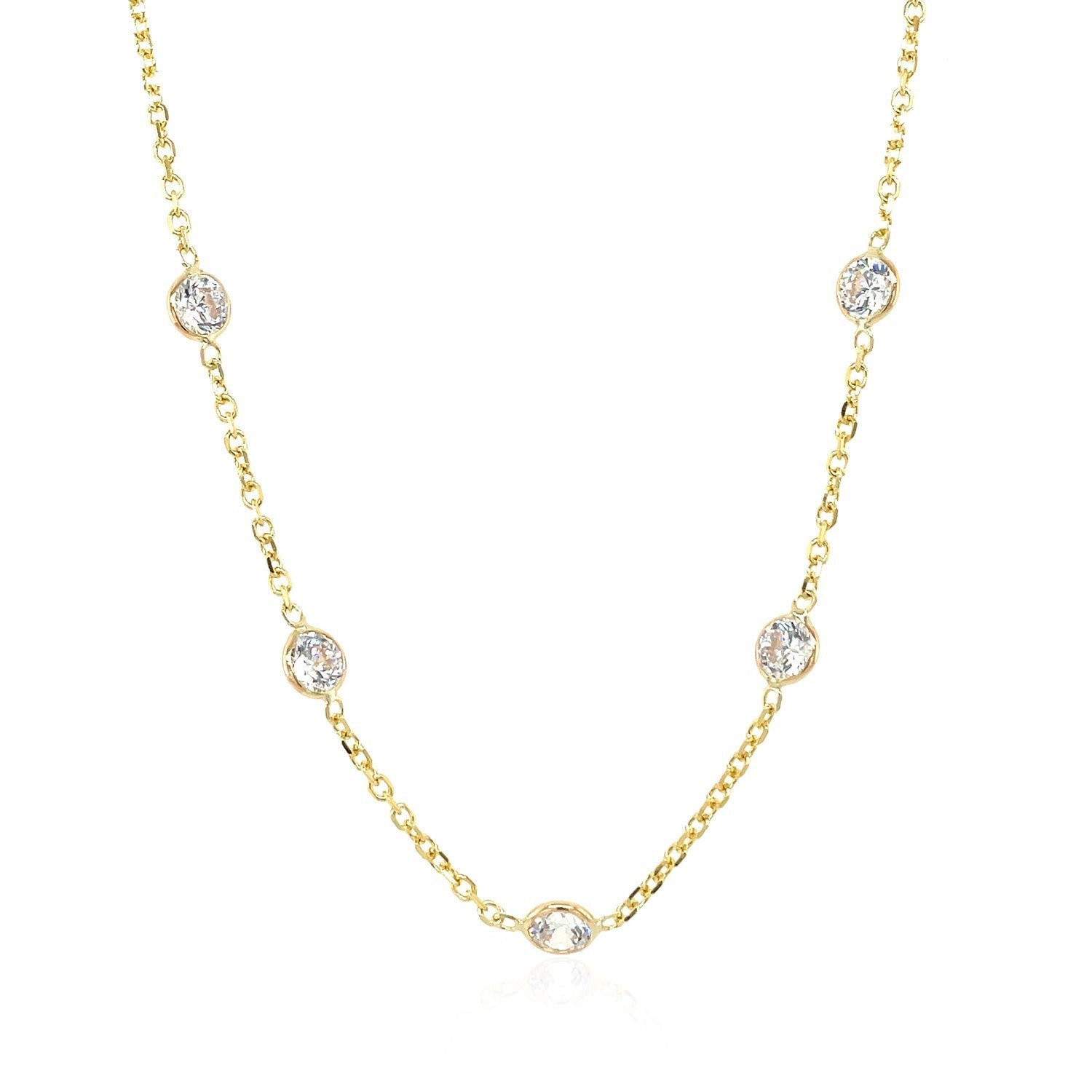 14k yellow gold CZ by the yard long links necklace with bezel-set round stones on Tampa Home & Garden Store