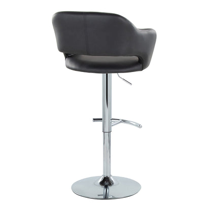 Contemporary adjustable black leather barstool with swivel chrome pedestal and round base on Tampa Home & Garden Store