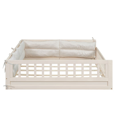 Upholstered platform bed with guardrails and cream padded pillows by HouseOfZazla on Tampa Home & Garden Store