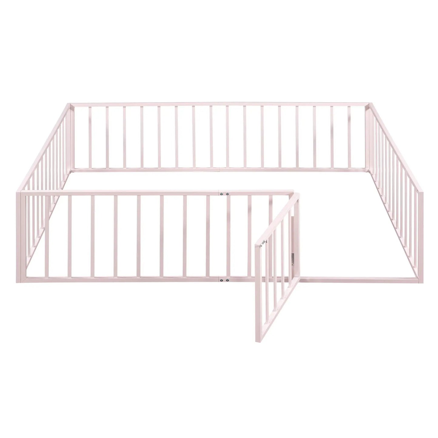 Pink metal bed frame with fence rails and a door, Unique Piece Furniture panel bed on Tampa Home & Garden Store