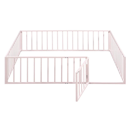 Pink metal bed frame with fence rails and a door, Unique Piece Furniture panel bed on Tampa Home & Garden Store