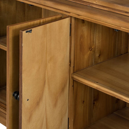 French Country Acacia Bookcase with Ample Storage in warm honey finish, shelves and cabinet on Tampa Home & Garden Store