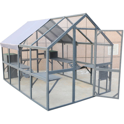 Spacious Wooden Cat Enclosure with Gray Roof