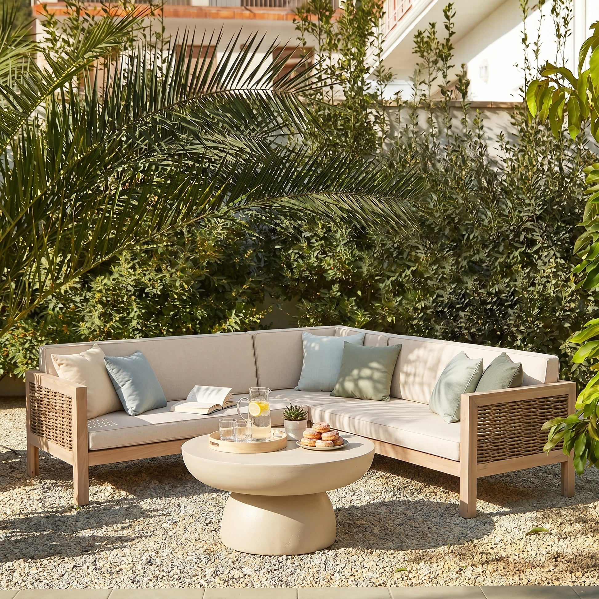 Emir Acacia 5-Seater Conversational Sofa set with beige cushions, acacia frame HouseOfZazla on Tampa Home & Garden Store