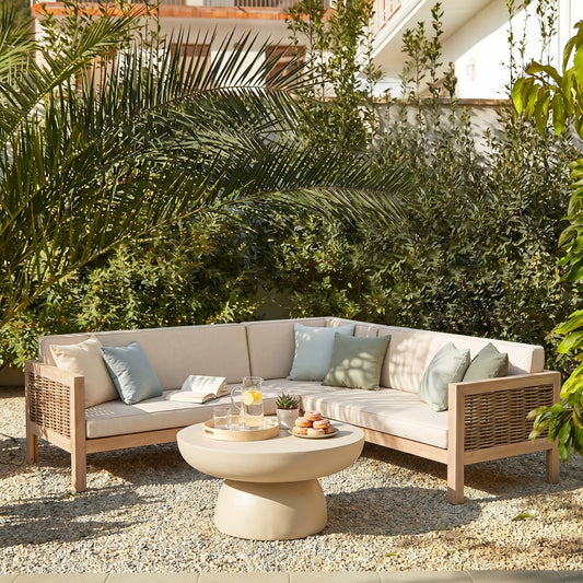 Emir Acacia 5-Seater Conversational Sofa set with beige cushions, acacia frame HouseOfZazla on Tampa Home & Garden Store