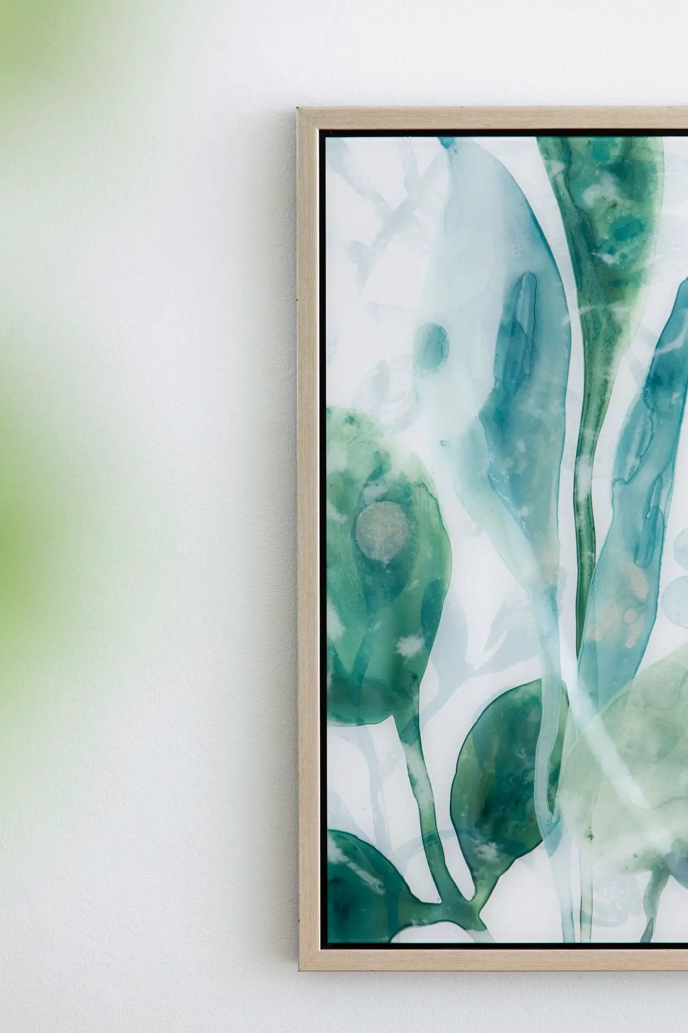 Framed acrylic wall art set of 2 by Unique Piece Furniture, abstract green teal watercolor panels on Tampa Home & Garden Store