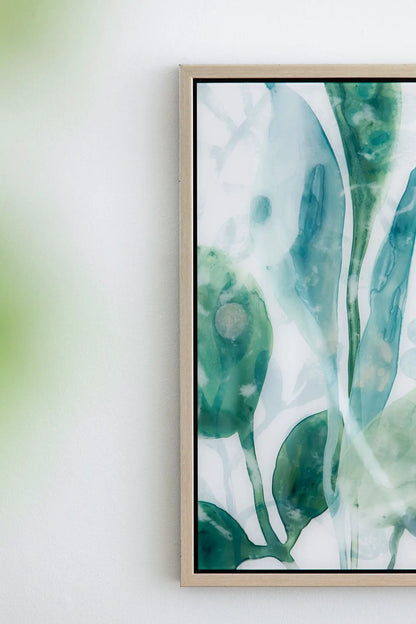 Framed acrylic wall art set of 2 by Unique Piece Furniture, abstract green teal watercolor panels on Tampa Home & Garden Store