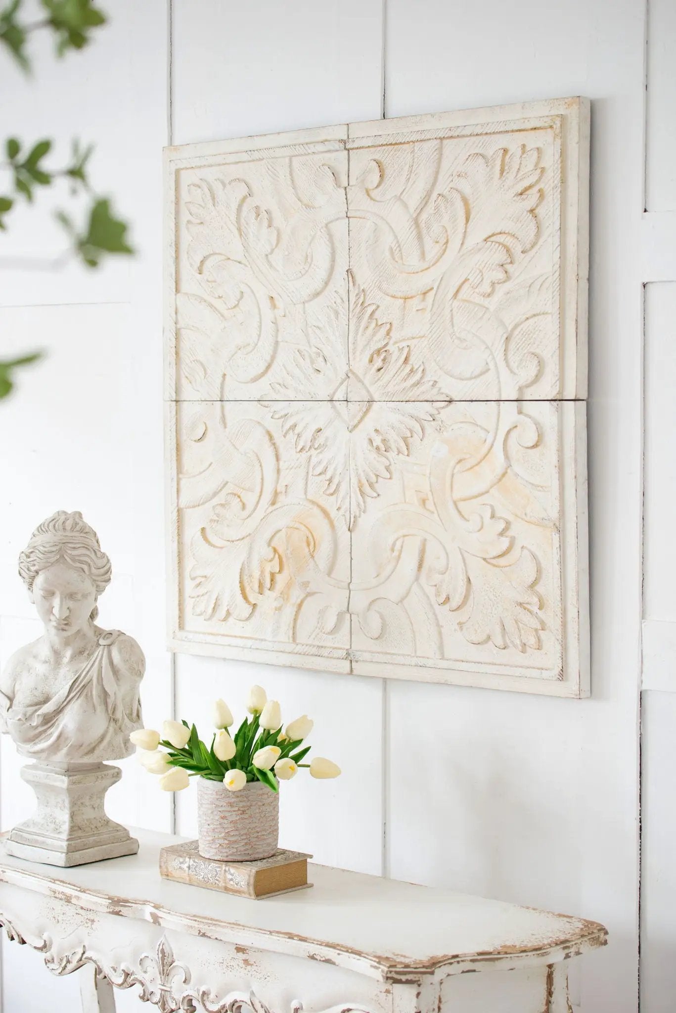 Distressed Wooden Wall Panels Set of 4 White