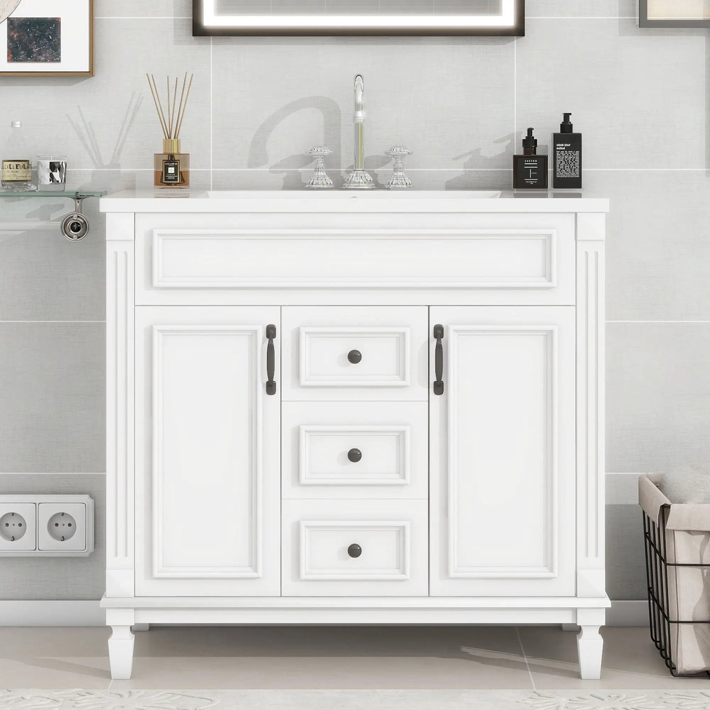 White bathroom vanity with top sink, 2 soft-close doors and 2 drawers by Unique Piece Furniture on Tampa Home & Garden Store