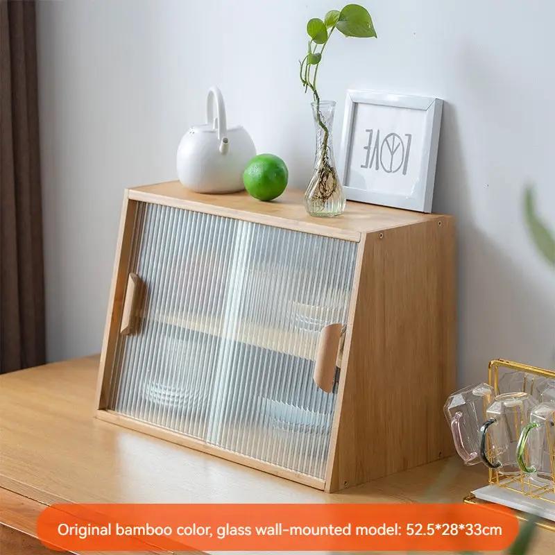 Japanese-style small glass kitchen cabinet on bamboo wood with ribbed glass doors FLIPSTYLEZLLC on Tampa Home & Garden Store