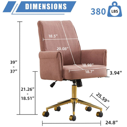 Ergonomic swivel chair in brown ribbed fabric with gold-tone base Unique Piece Furniture on Tampa Home & Garden Store