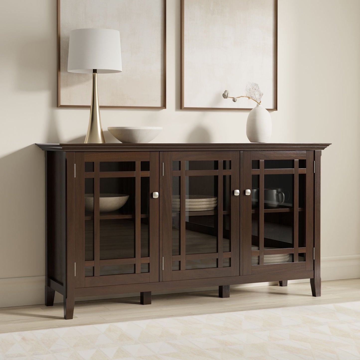 Bedford Storage Cabinet with Adjustable Shelves brown glass-front display cabinet HouseOfZazla on Tampa Home & Garden Store
